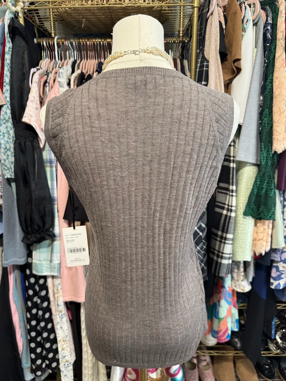 Worth New York Heather Lager Ribbed V-Neck Sweater Tank M - Picture 4 of 10